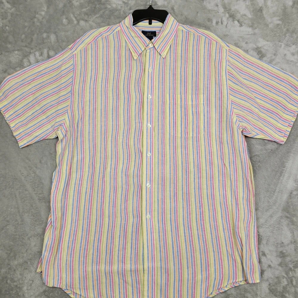 Brooks Brothers 346 Men's L Colorful 100% Linen Short Sleeve Button Down Shirt